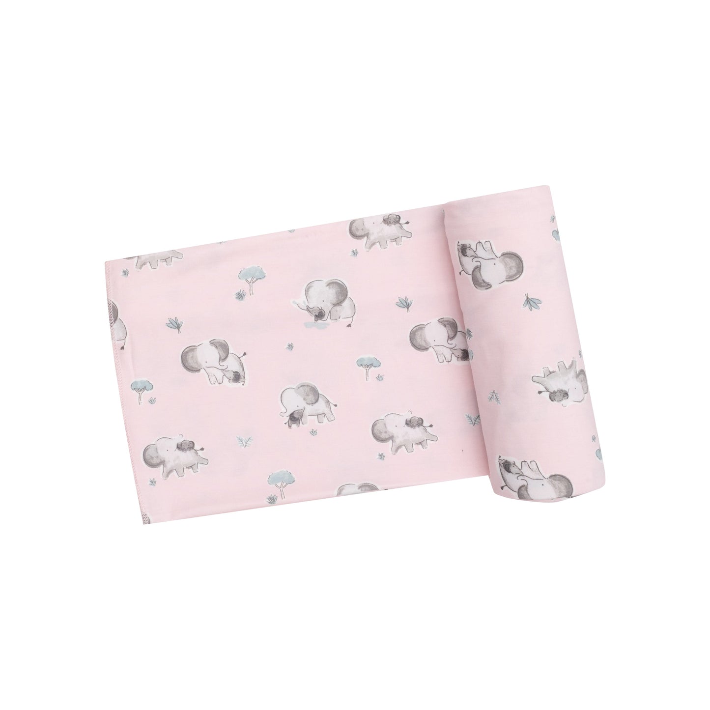 Angel Dear Bamboo Stretch Knit Swaddle Blanket - Gray Elephants (Pink)