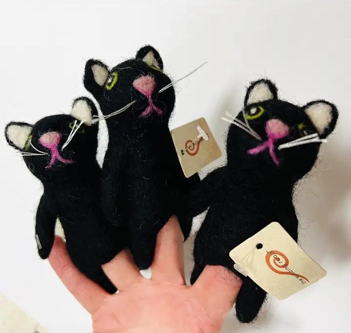 Felted Wool Finger Puppets from The Winding Road - Black Cat