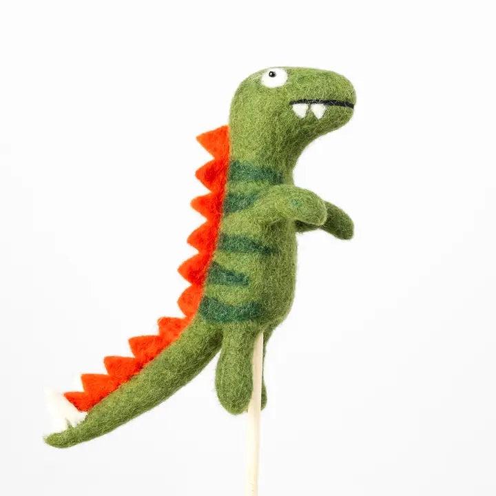 Felted Wool Finger Puppets from The Winding Road - Green Dino