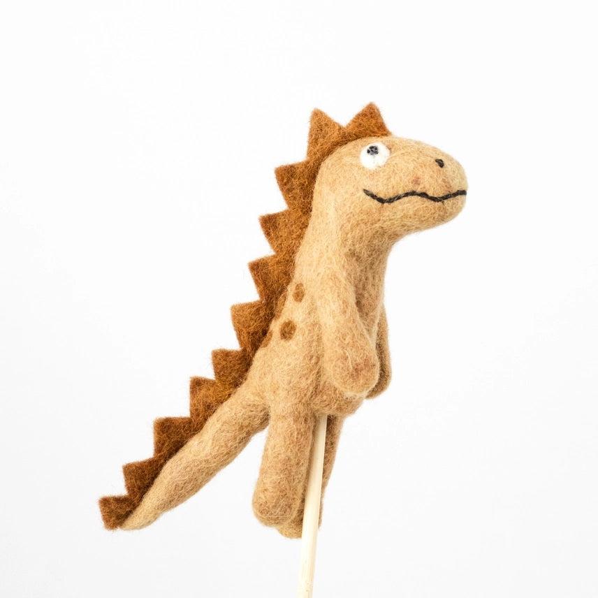 Felted Wool Finger Puppets from The Winding Road - Brown Dino