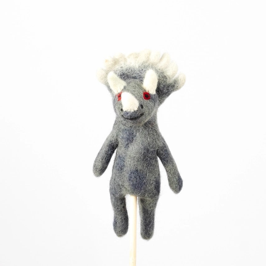 Felted Wool Finger Puppets from The Winding Road - Grey Dino