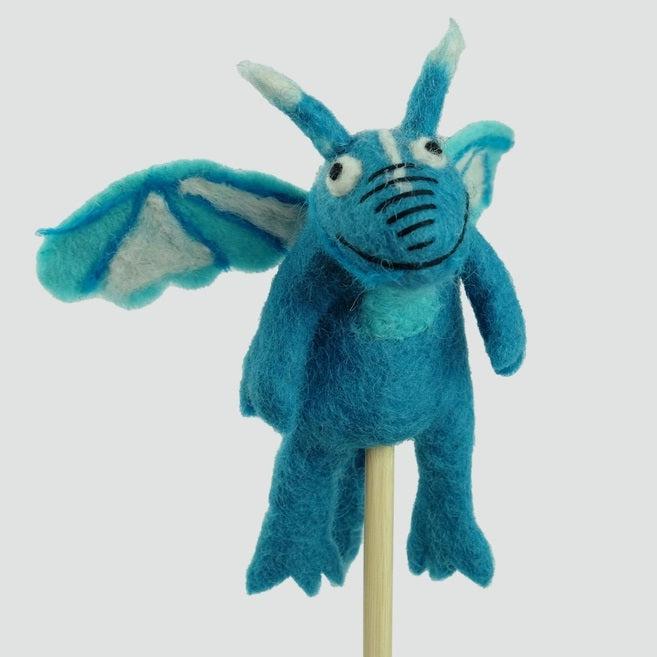 Felted Wool Finger Puppet - Dragon (Blue)