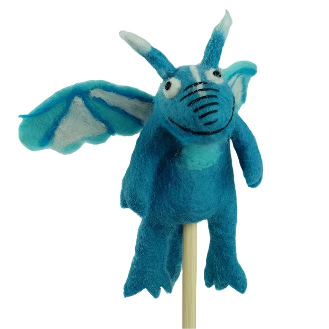 Felted Wool Finger Puppet - Dragon (Blue)