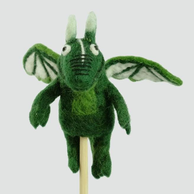 Felted Wool Finger Puppet - Dragon (Green)