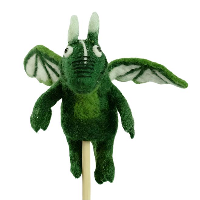 Felted Wool Finger Puppet - Dragon (Green)