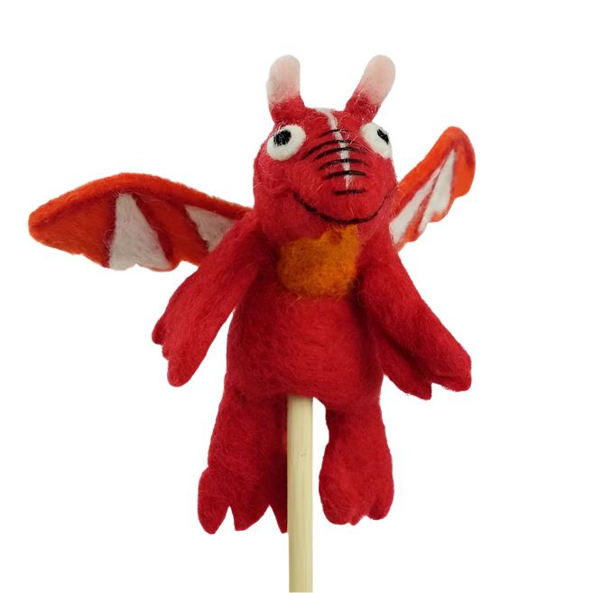 Felted Wool Finger Puppet - Dragon (Red)