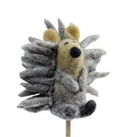 Felted Wool Finger Puppet - Hedgehog (Grey)