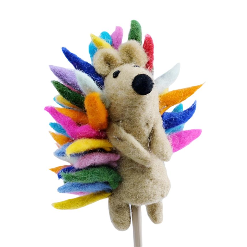 Felted Wool Finger Puppet - Hedgehog (Rainbow)