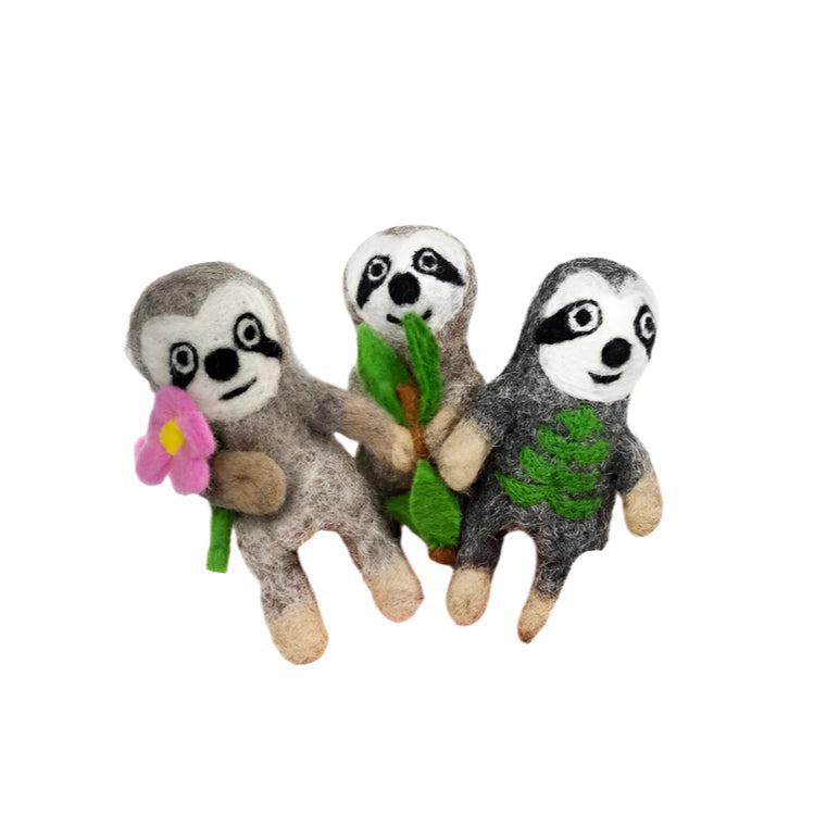 Felted Wool Finger Puppets from The Winding Road - Sloth