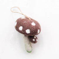 Felted Wool Ornaments from The Winding Road - Brown Mushroom