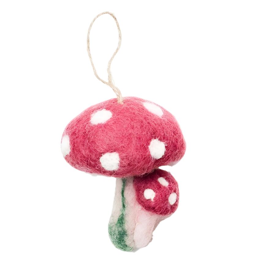 Felted Wool Ornaments from The Winding Road - Pink Mushroom