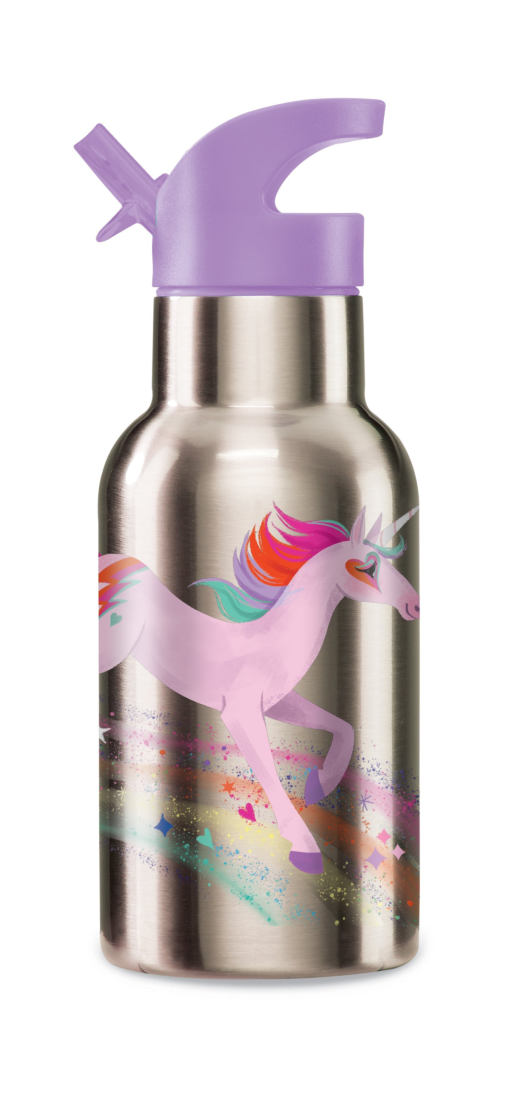 Insulated Stainless Steel Water Bottle w/ Straw - Unicorn Galaxy