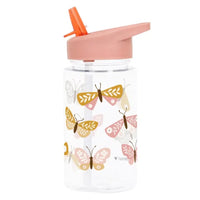 Plastic Water Bottle w/ Straw - Butterflies