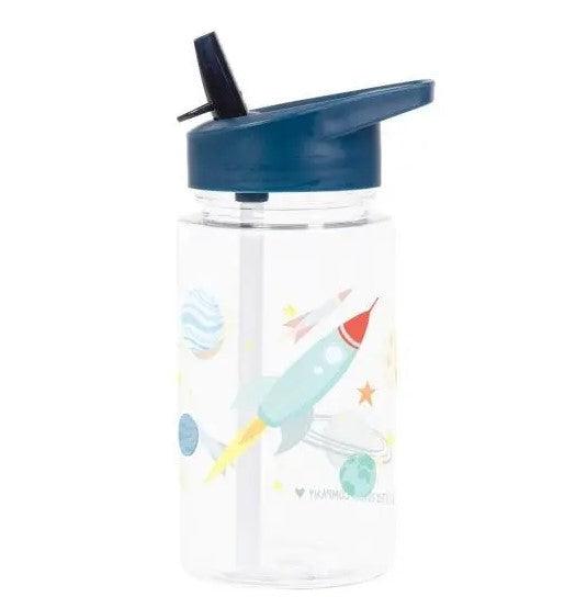 Plastic Water Bottle w/ Straw - Space