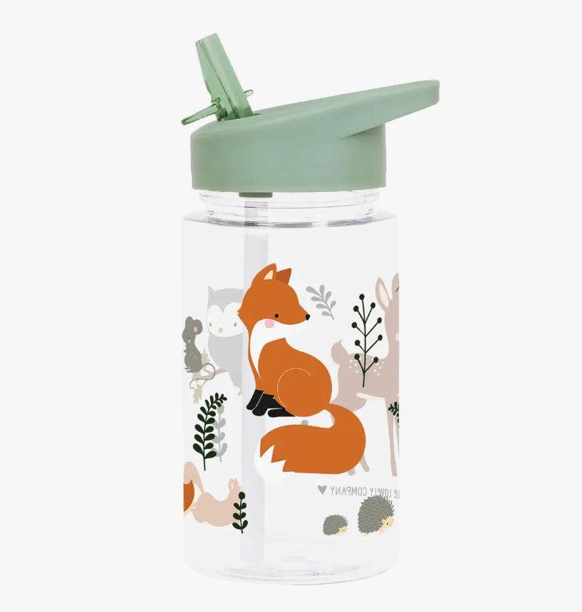 Plastic Water Bottle w/ Straw - Forest Friends