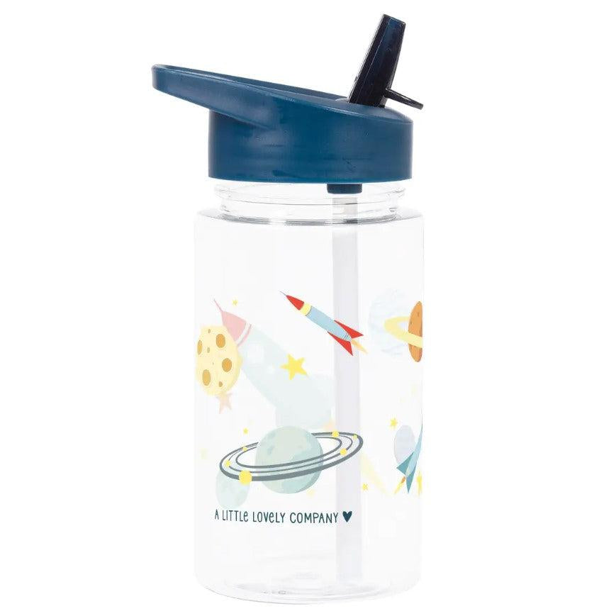 Plastic Water Bottle w/ Straw - Space