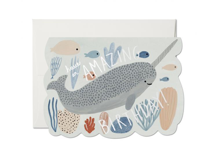 Red Cap Birthday Cards - Narwhal