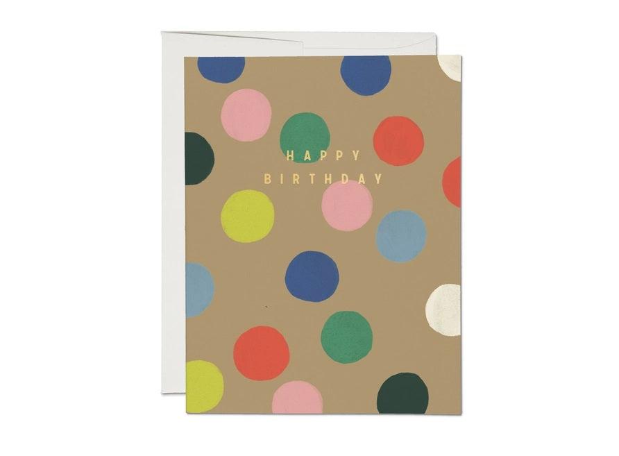 Red Cap Birthday Cards - Rainbow Dots