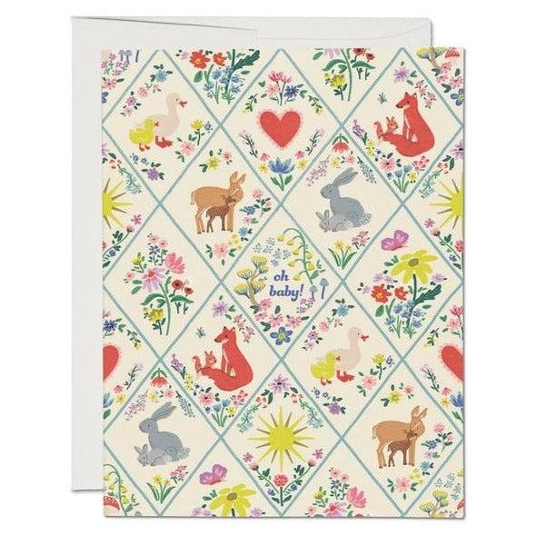 Red Cap New Baby Cards - Woodland Critters