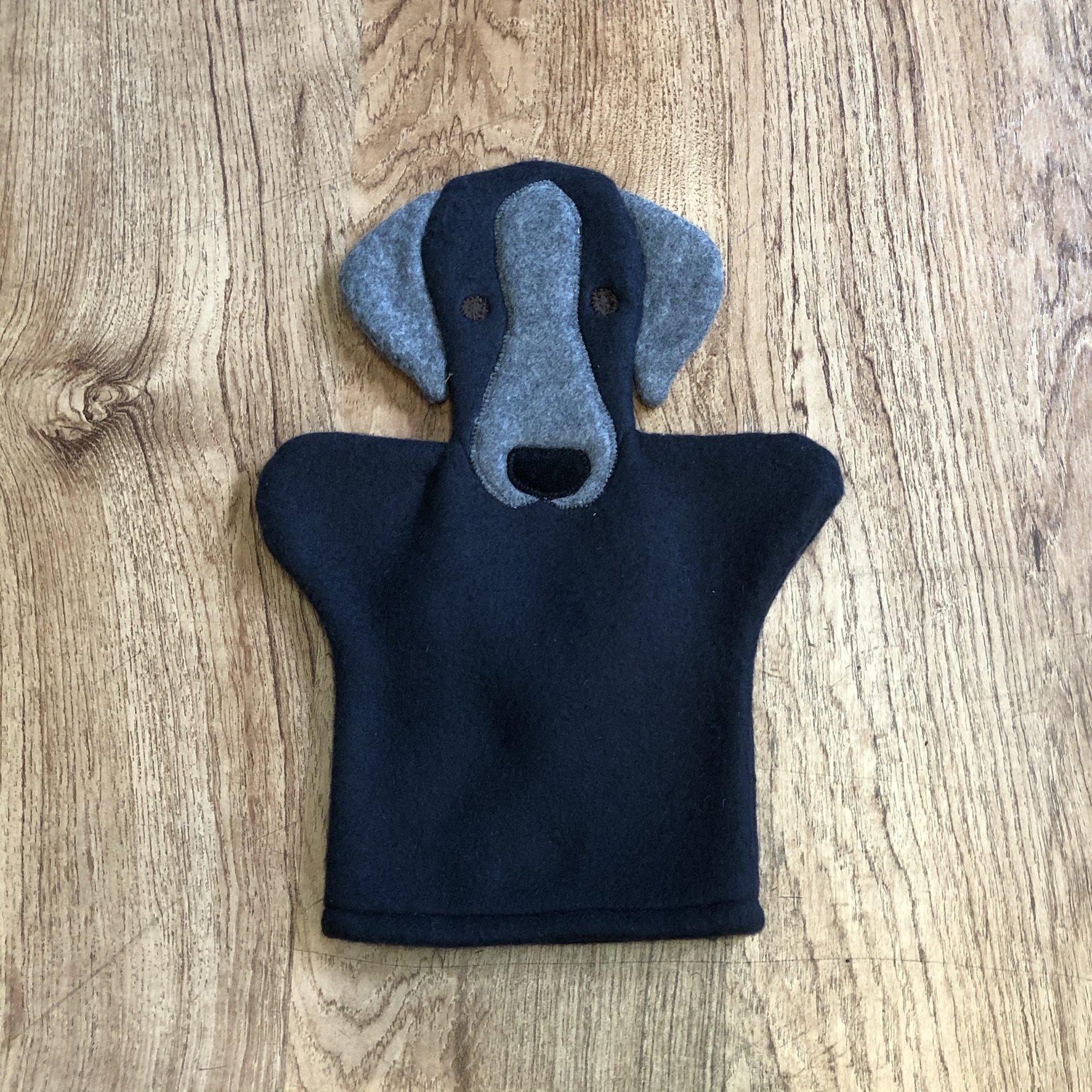 Fleece Hand Puppet - Black w/ Grey Dog