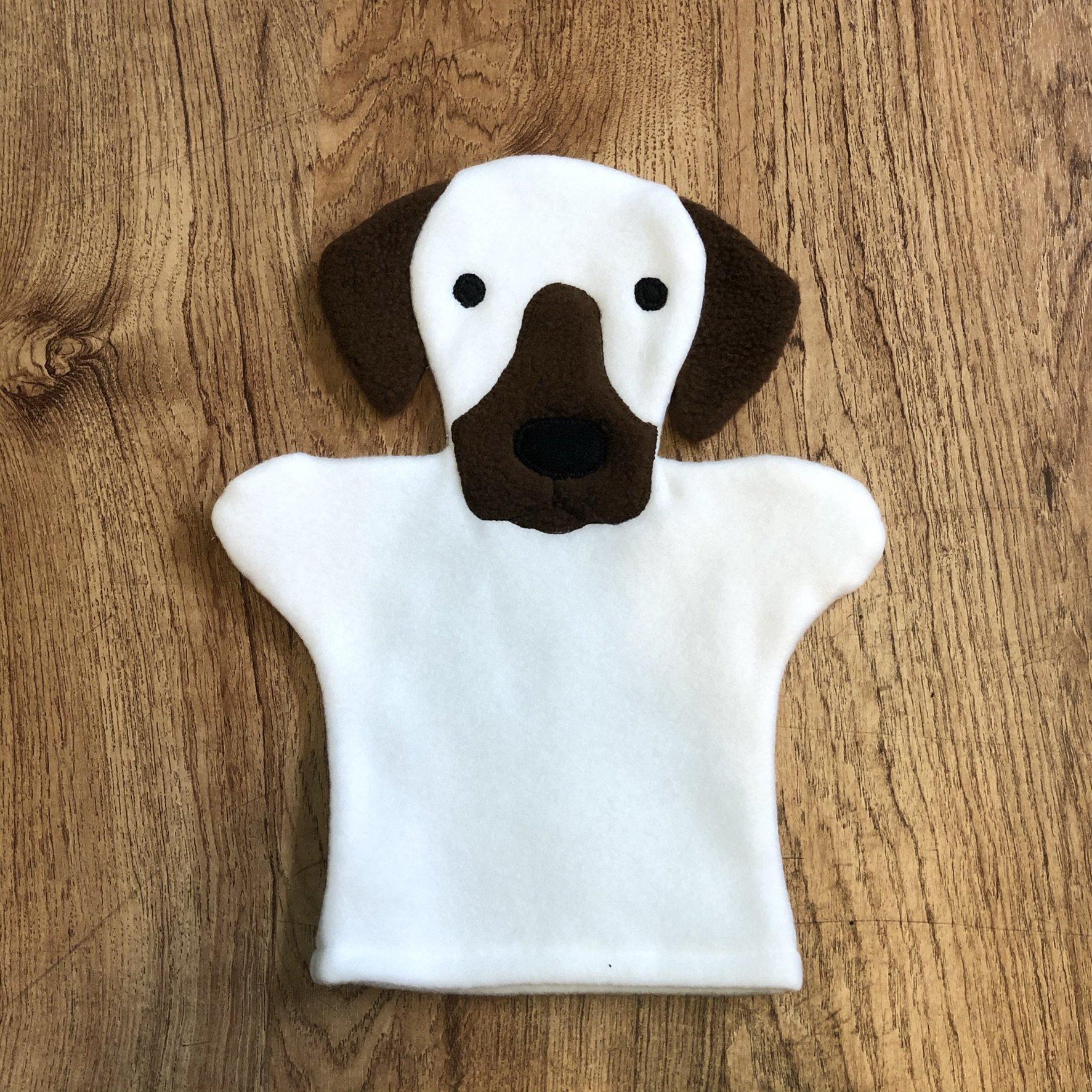 Fleece Hand Puppet - White w/ Brown Dog