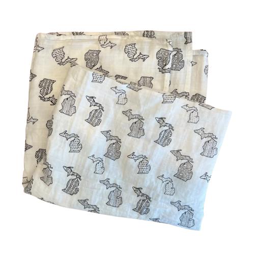 Michigan Organic Cotton Muslin Swaddle by The Bitten Mitten - Black