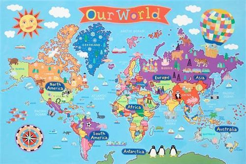 Waypoint Geographic Kids' World Wall Map, Laminated Wall Map Poster for  Kids, Informative Learning Resources, Illustrated Wall Map for Playroom and