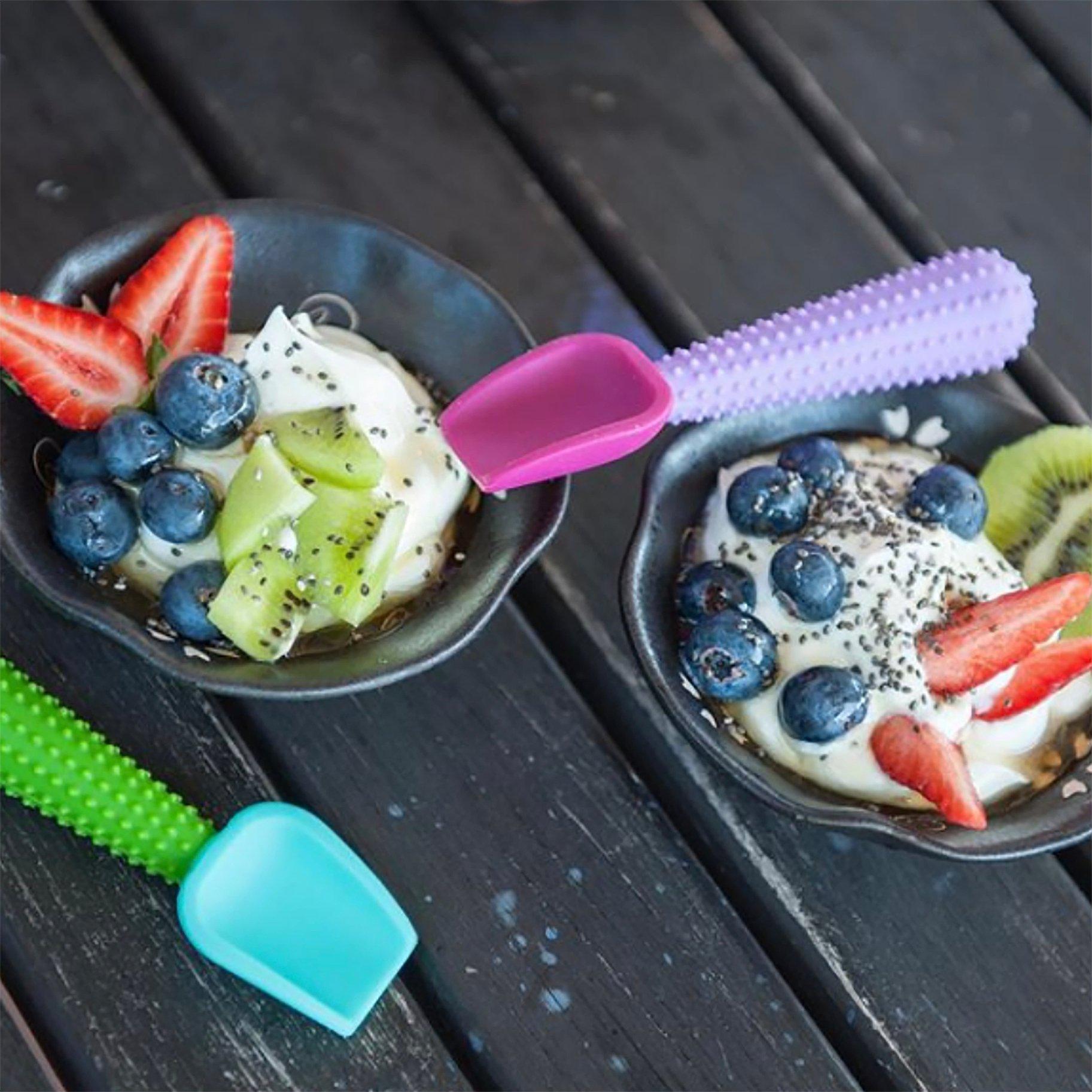 Silikids Silicone Baby Spoons 2-Pack - Purple/Pink & Green/Blue